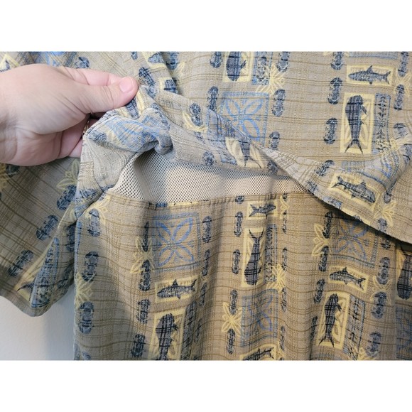 Exofficio Men's Button Up Short Sleeve Breathable Shirt Tan/Yellow/Blue Size M - Picture 6 of 6